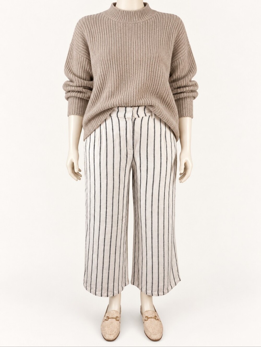 Dex Linen Blend Striped Wide Leg Crop Pants XL NWT Pleated Trouser